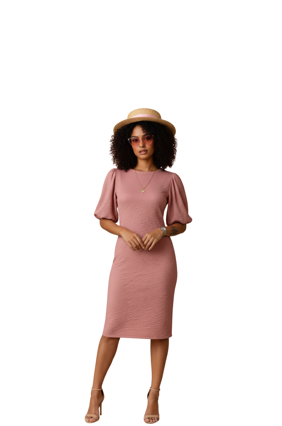 Puff Sleeve Dress for Women in Pink