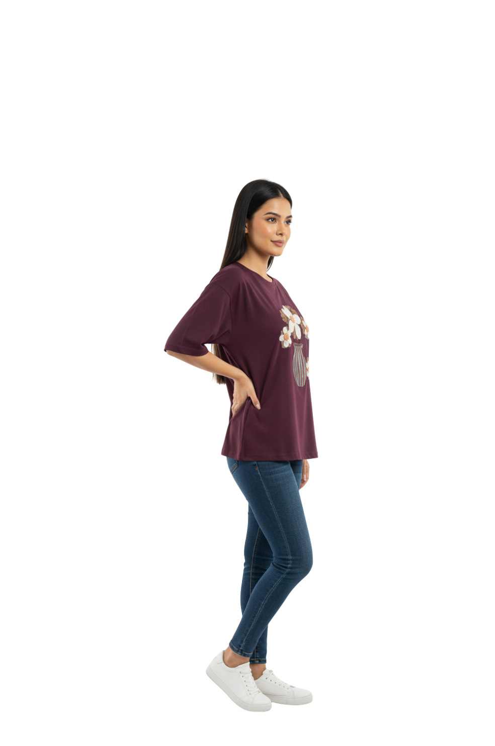 Oversize T-Shirt for Women in Maroon Colour