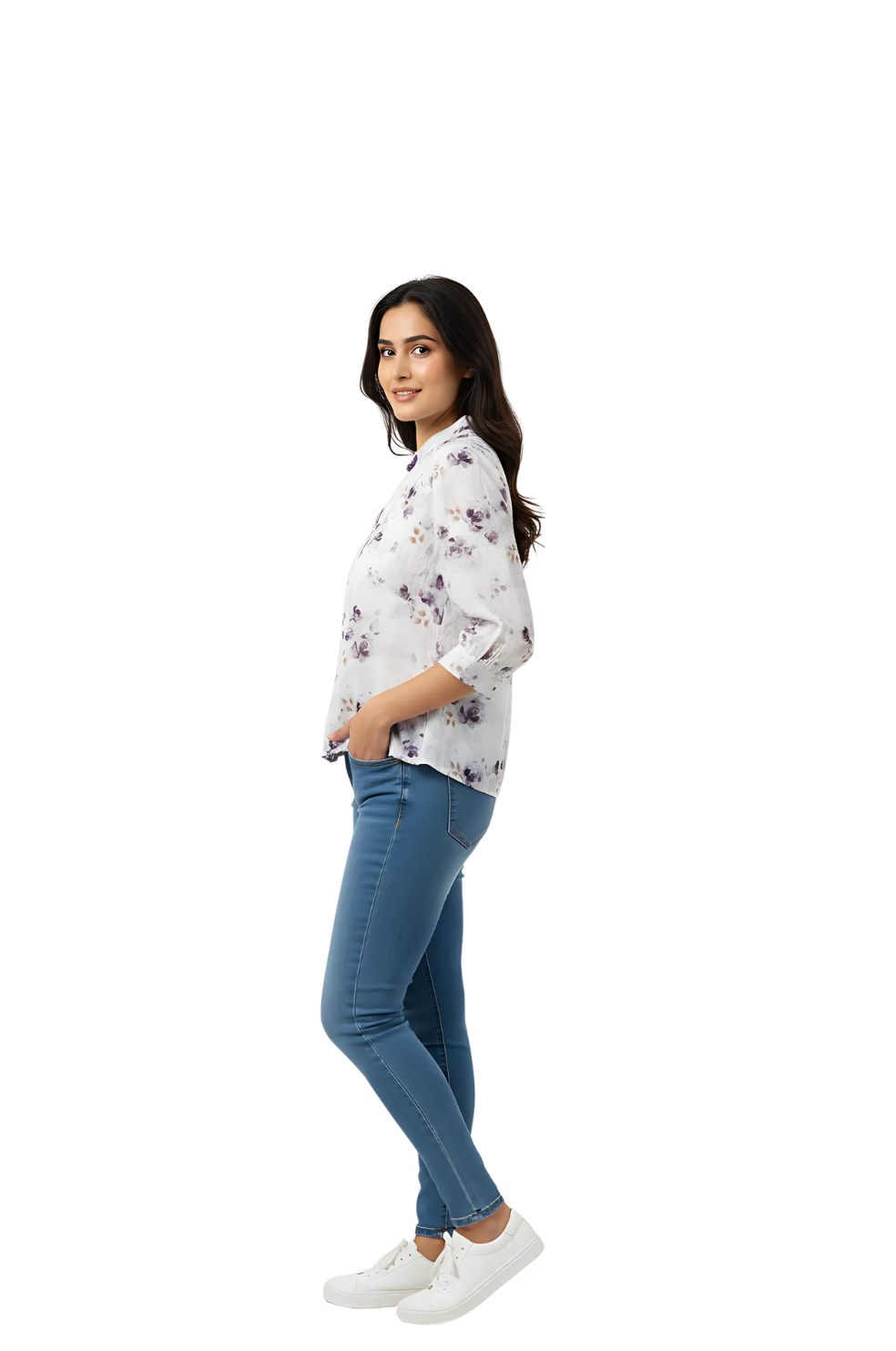 Floral High Neck Top for Women in Purple