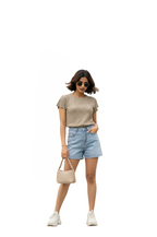 Textured Short Sleeve T-Shirt  for Women in Beige Colour