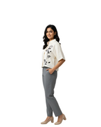 Flower Embroidery Designs Shirt for Women in Cream Colour