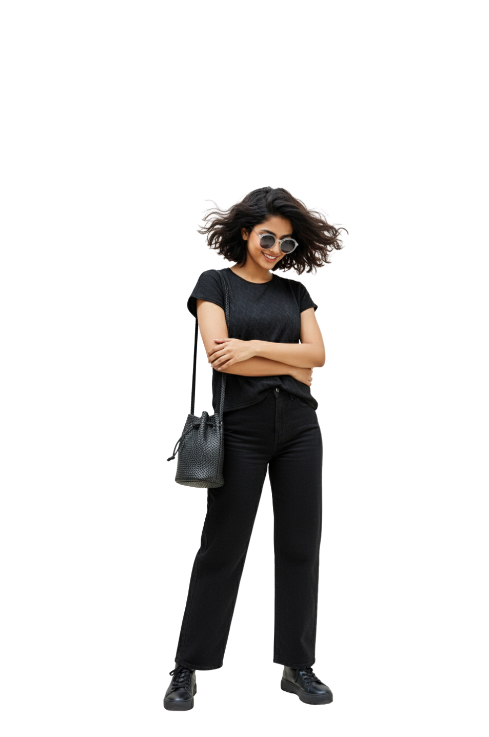 Half Sleev Women's Knit Tops in Black