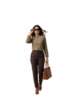 Cuffed Sleeves Shirt for Women in Brown