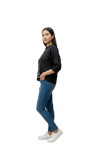 Black Applique Design Top for Women in White