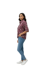 White Cotton Embroidered Shirt for Women in Maroon