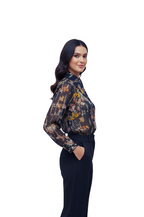 Floral Print Chiffon Fabric for Women in Blue