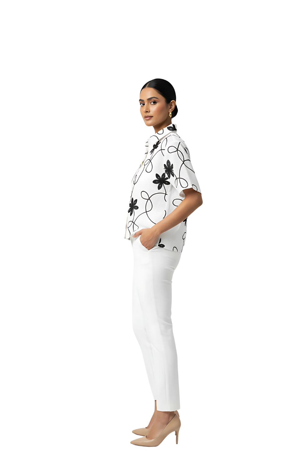 Black Floral Embroidered Shirt for Women