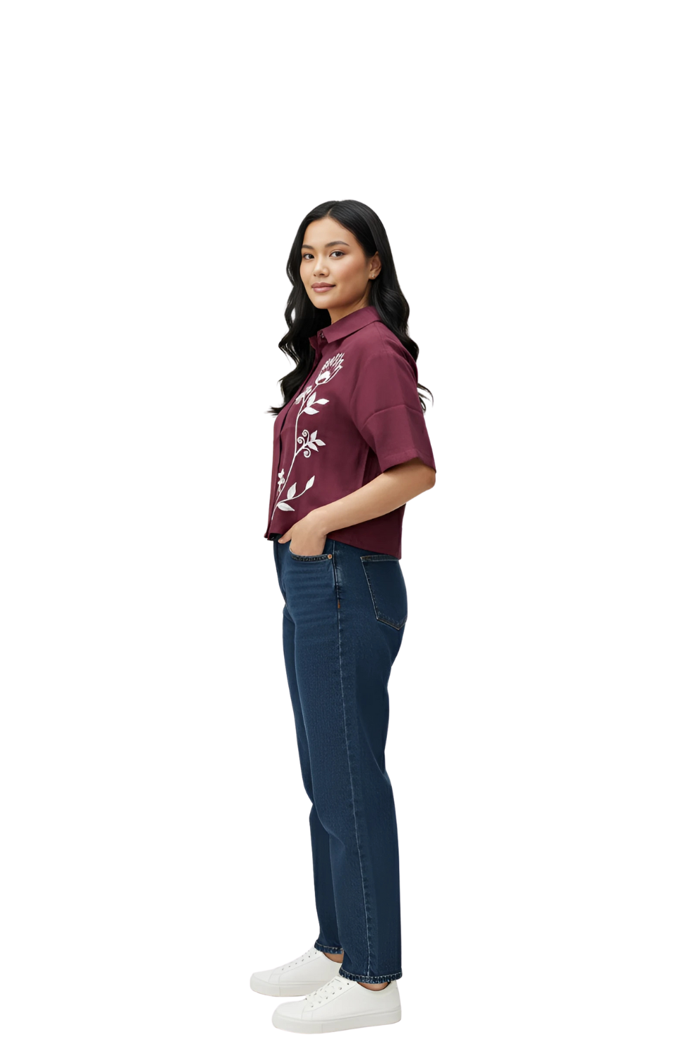 Women's Embroidered Tops for Women in Maroon