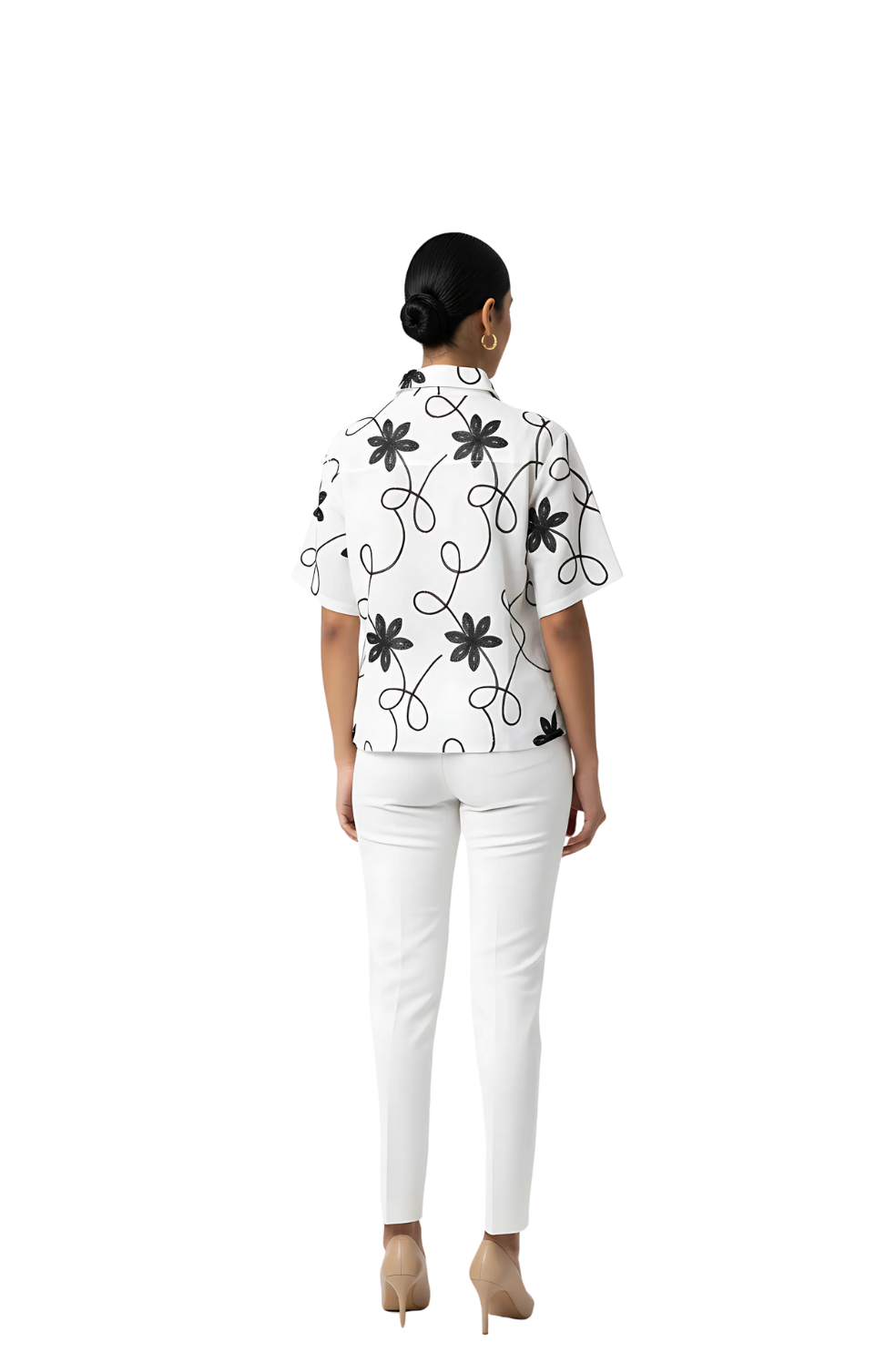 Black Floral Embroidered Shirt for Women