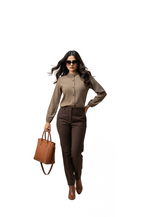 Cuffed Sleeves Shirt for Women in Brown