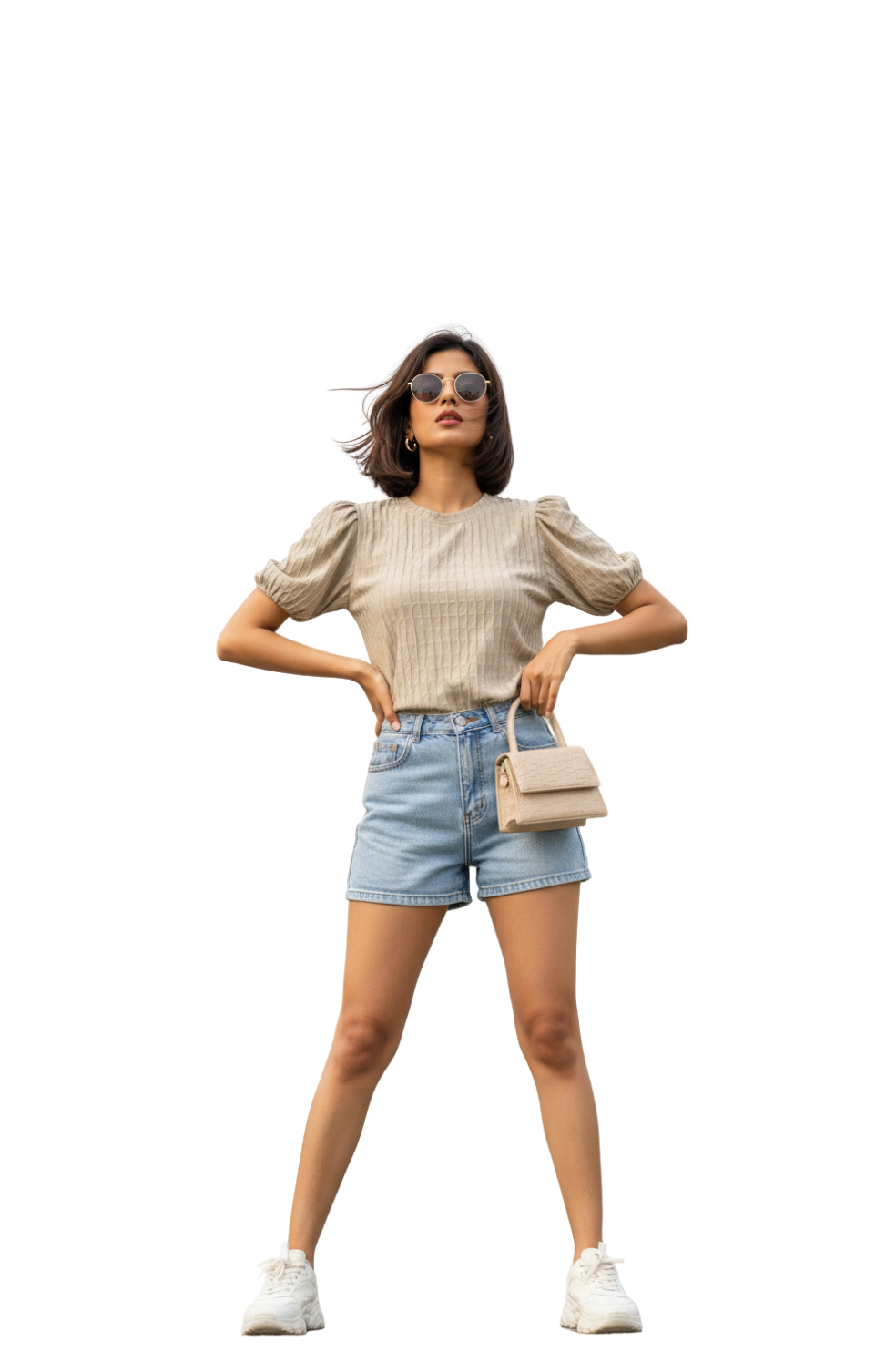 Textured Puff Sleeve Top for Women in Beige Colour