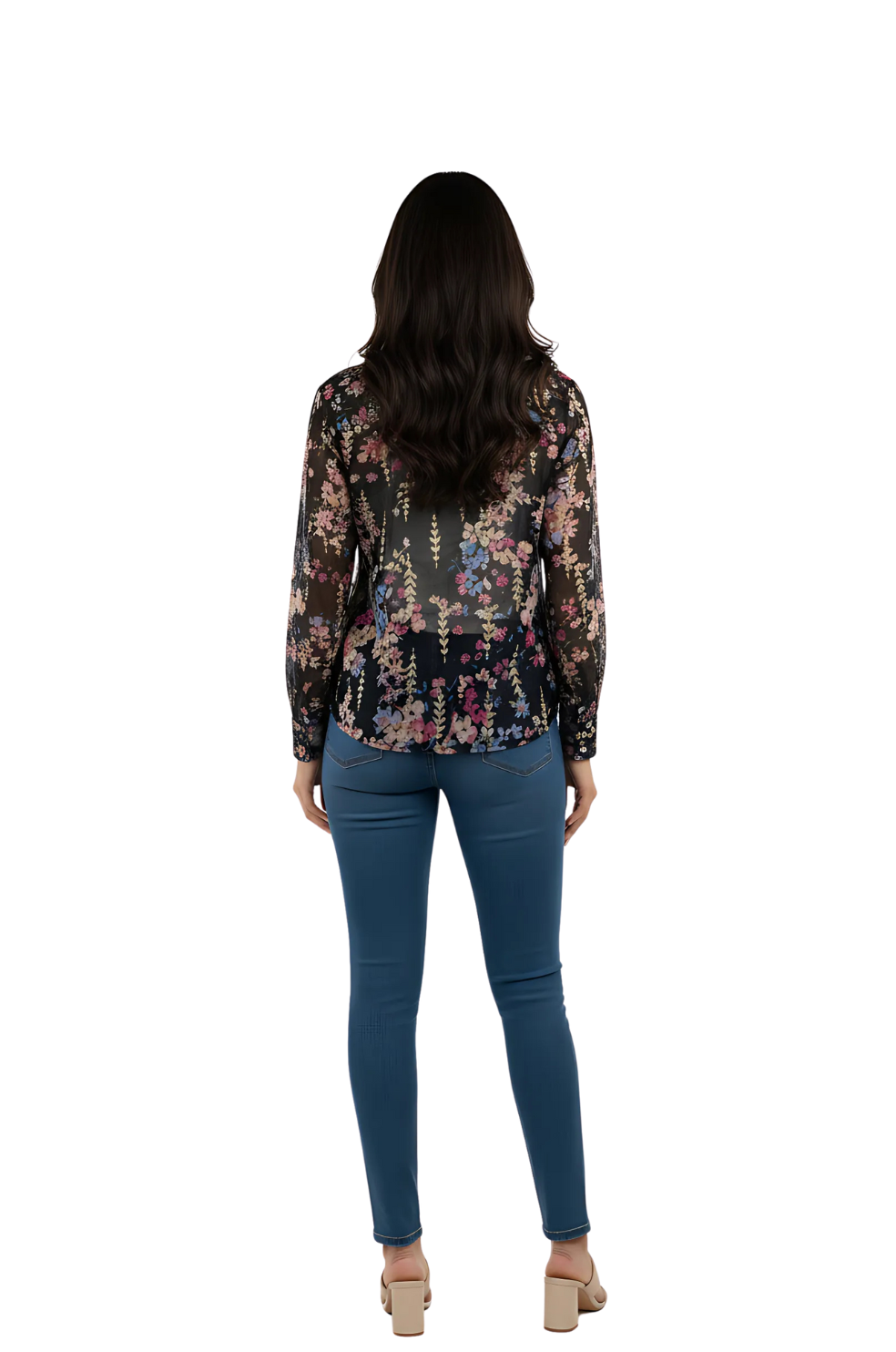 Floral Print Chiffon Fabric for Women in Black