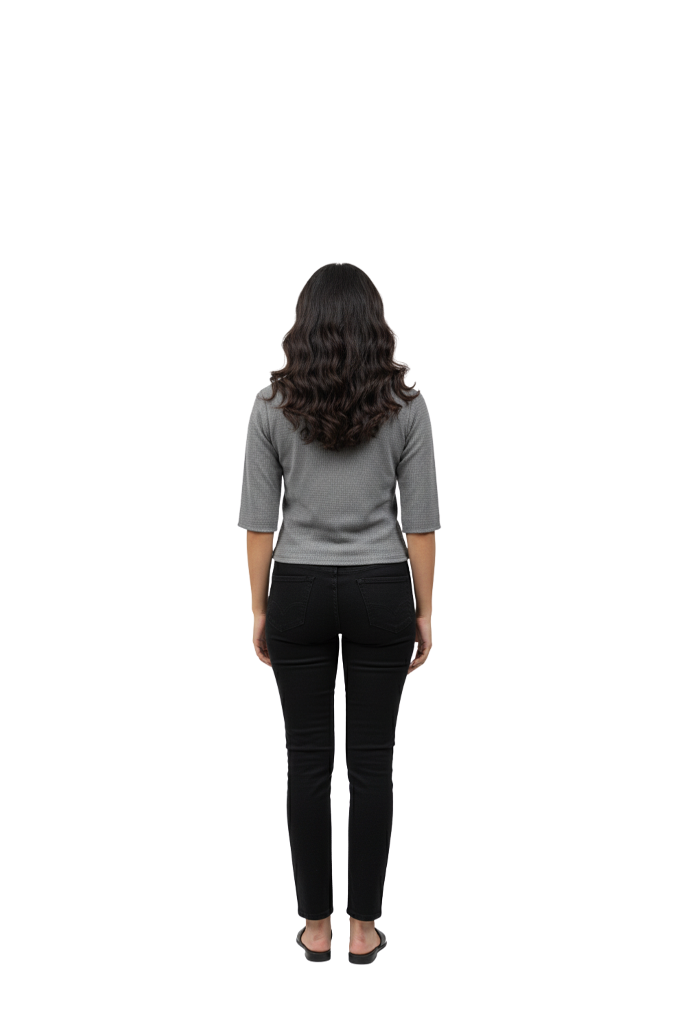 Dark Grey Casual T-Shirt for Girl with Embroidered Flower