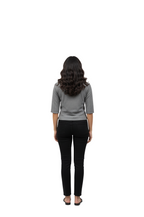 Dark Grey Casual T-Shirt for Girl with Embroidered Flower