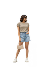 Textured Short Sleeve T-Shirt  for Women in Beige Colour
