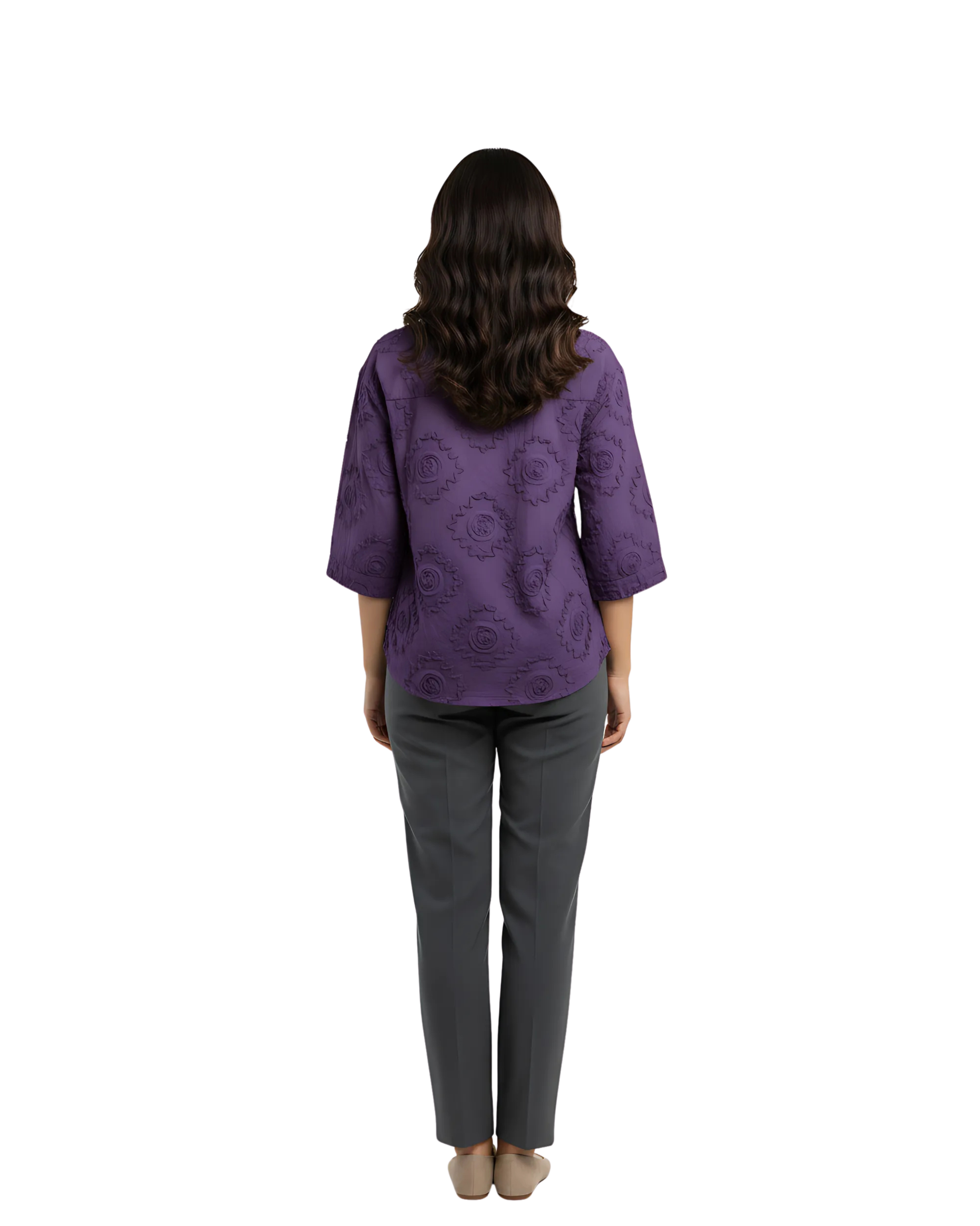 Floral Pattern Cotton Shirt for Women in Purple