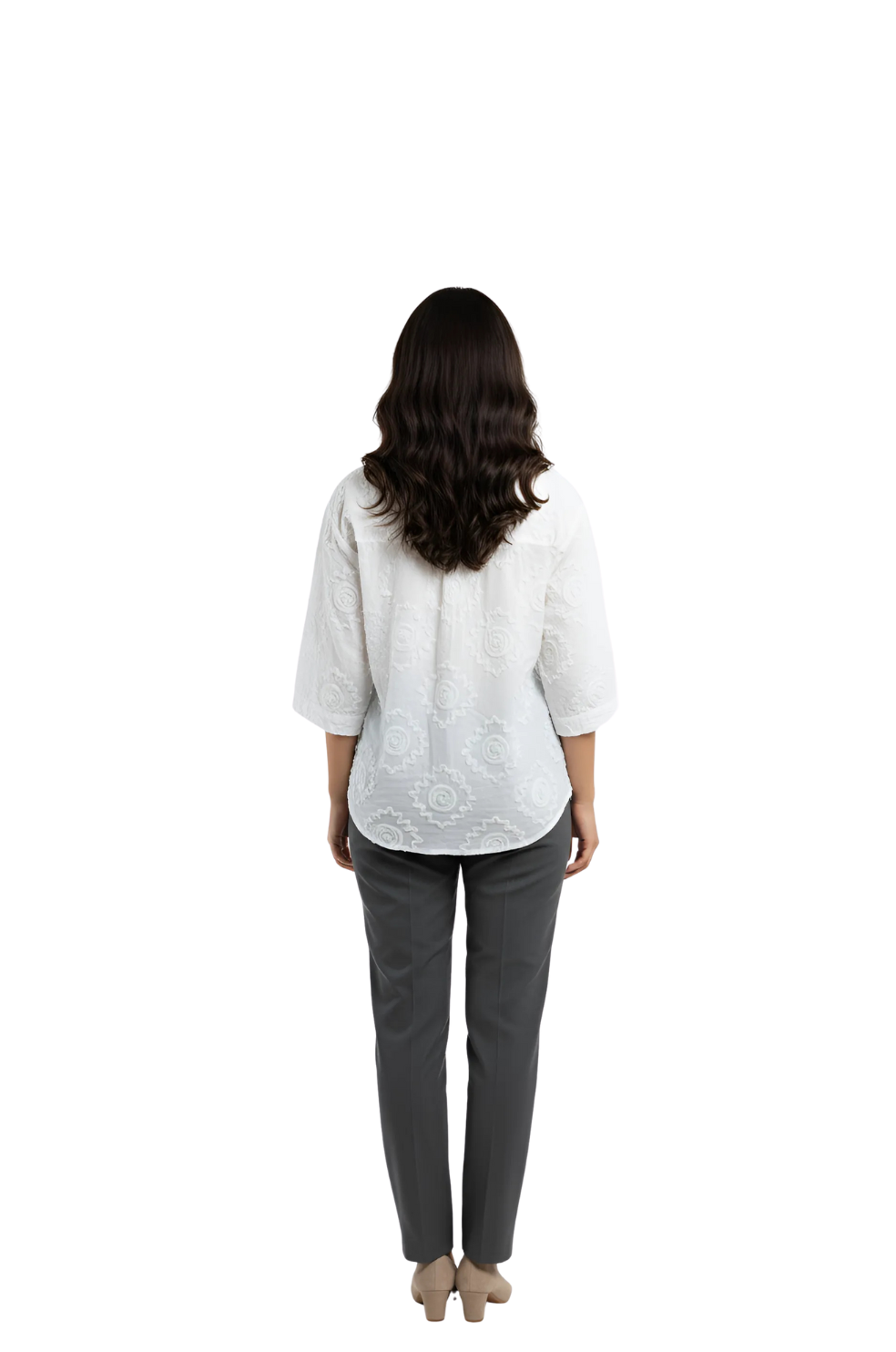 White Textured Floral Shirt for Women