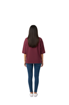 Golden Flower Applique Oversized T-shirt for Women in Maroon
