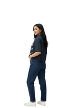 Flower Embroidery Designs Shirt for Women in Denim Blue