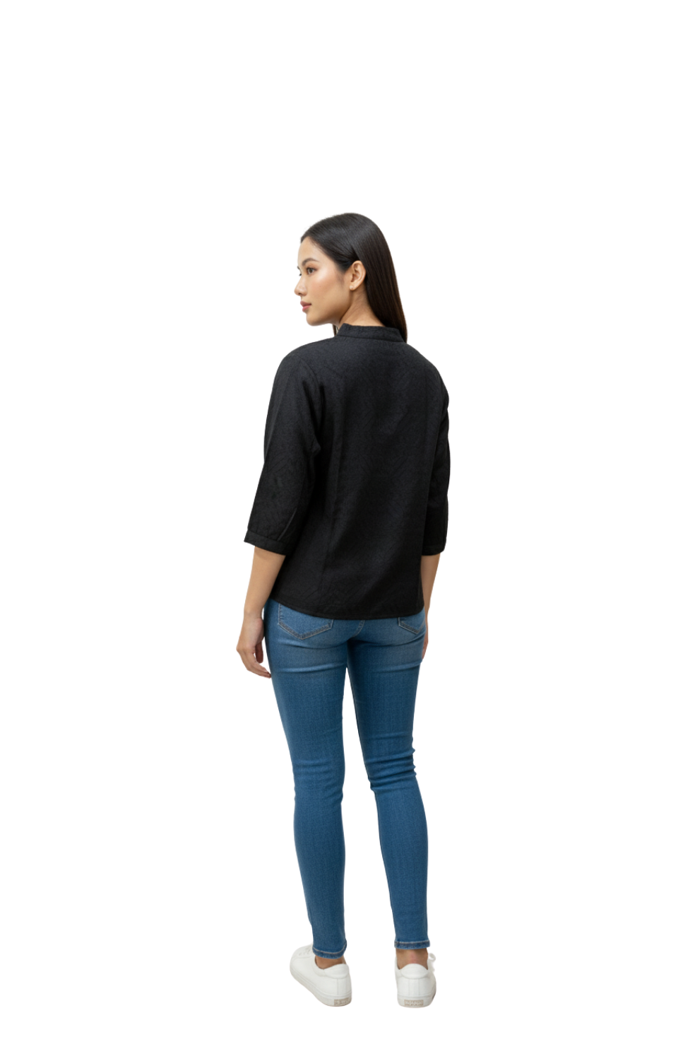 Black Applique Design Top for Women in White