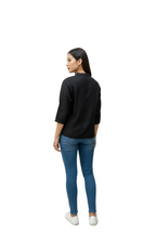 Black Applique Design Top for Women in White