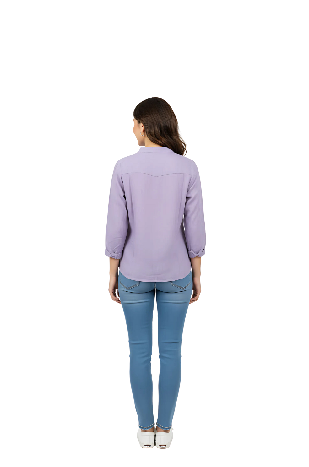 White Cotton Embroidered Purple Shirt for Women