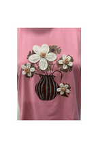 Flower Pattern Casual Oversized Top for Women in Pink