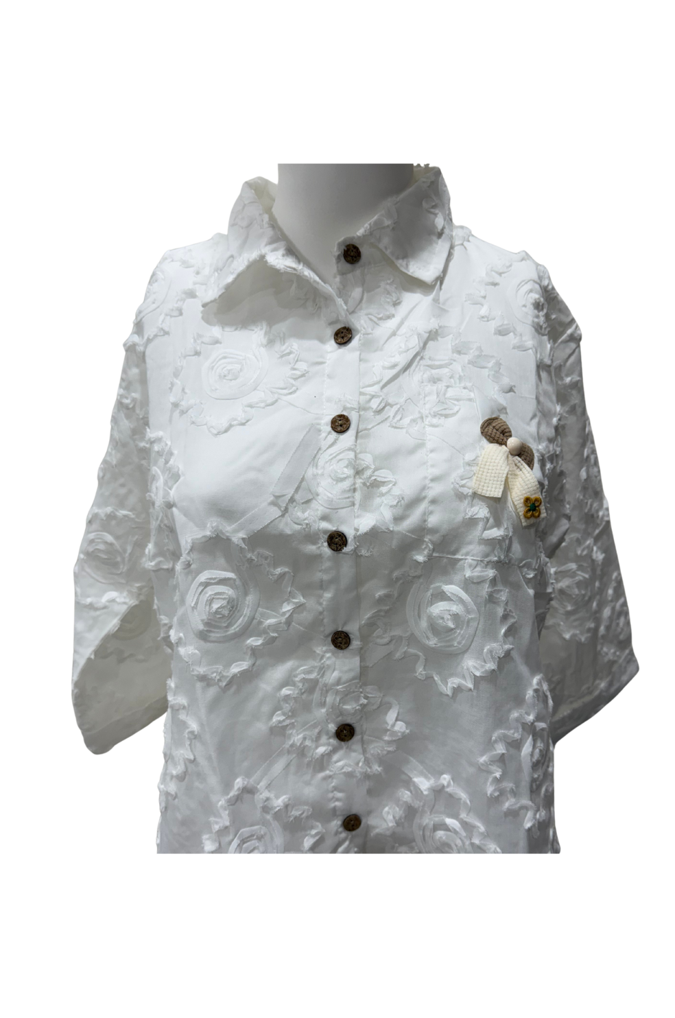 White Textured Floral Shirt for Women