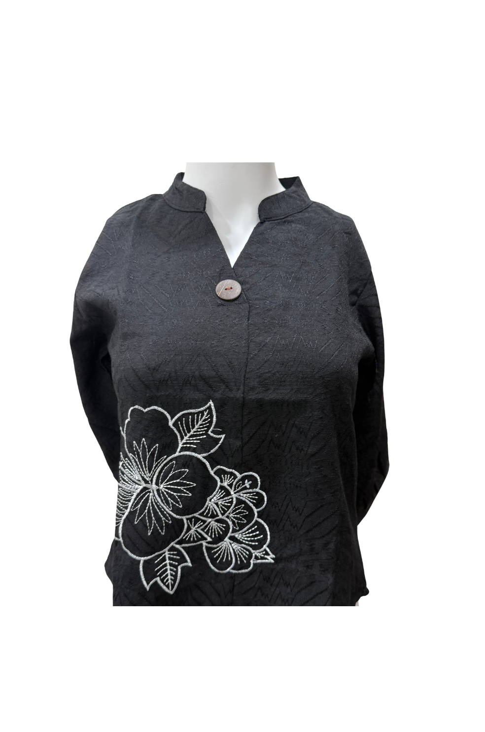 Black Applique Design Top for Women in White
