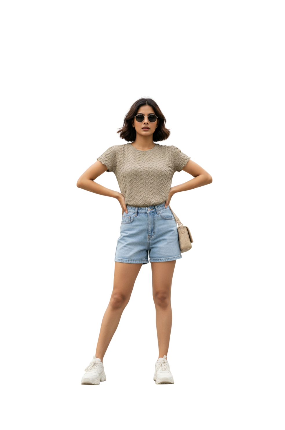 Textured Short Sleeve T-Shirt  for Women in Beige Colour