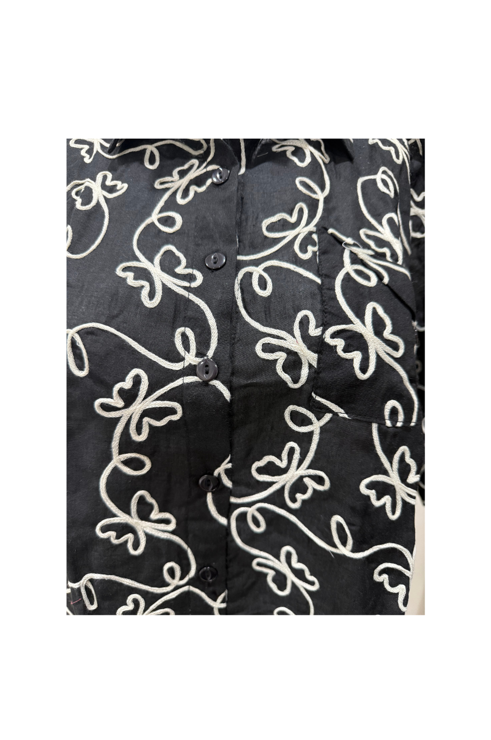 White Cotton Hand Embroidery Designs Top for Women in Black