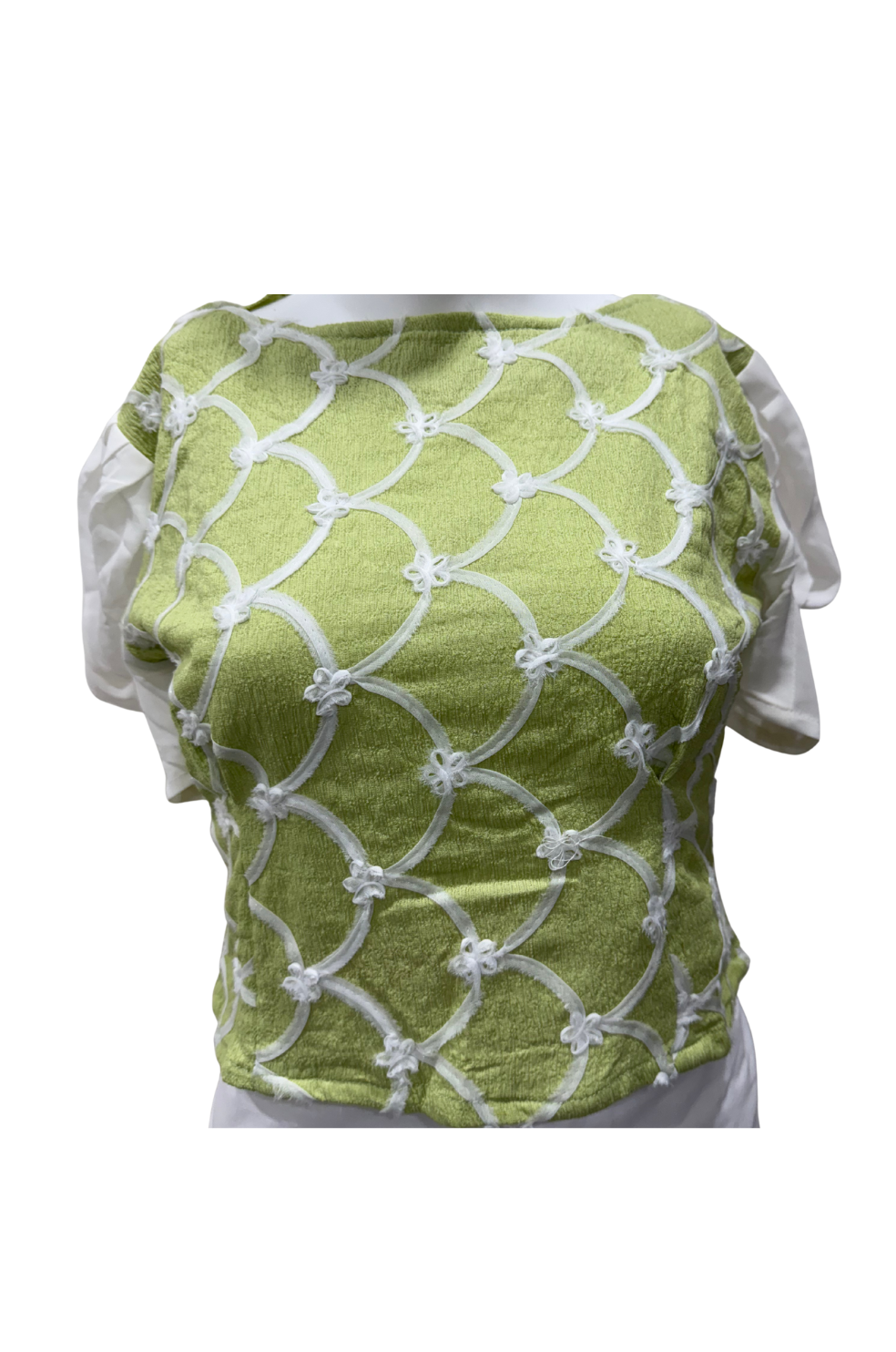 Puff Sleeve Top for Women in White Green