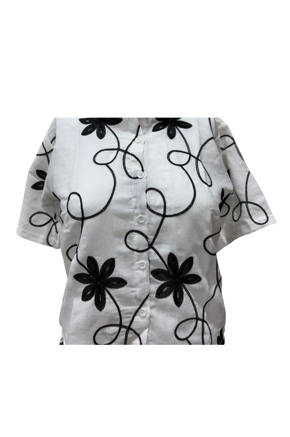 Black Floral Embroidered Shirt for Women