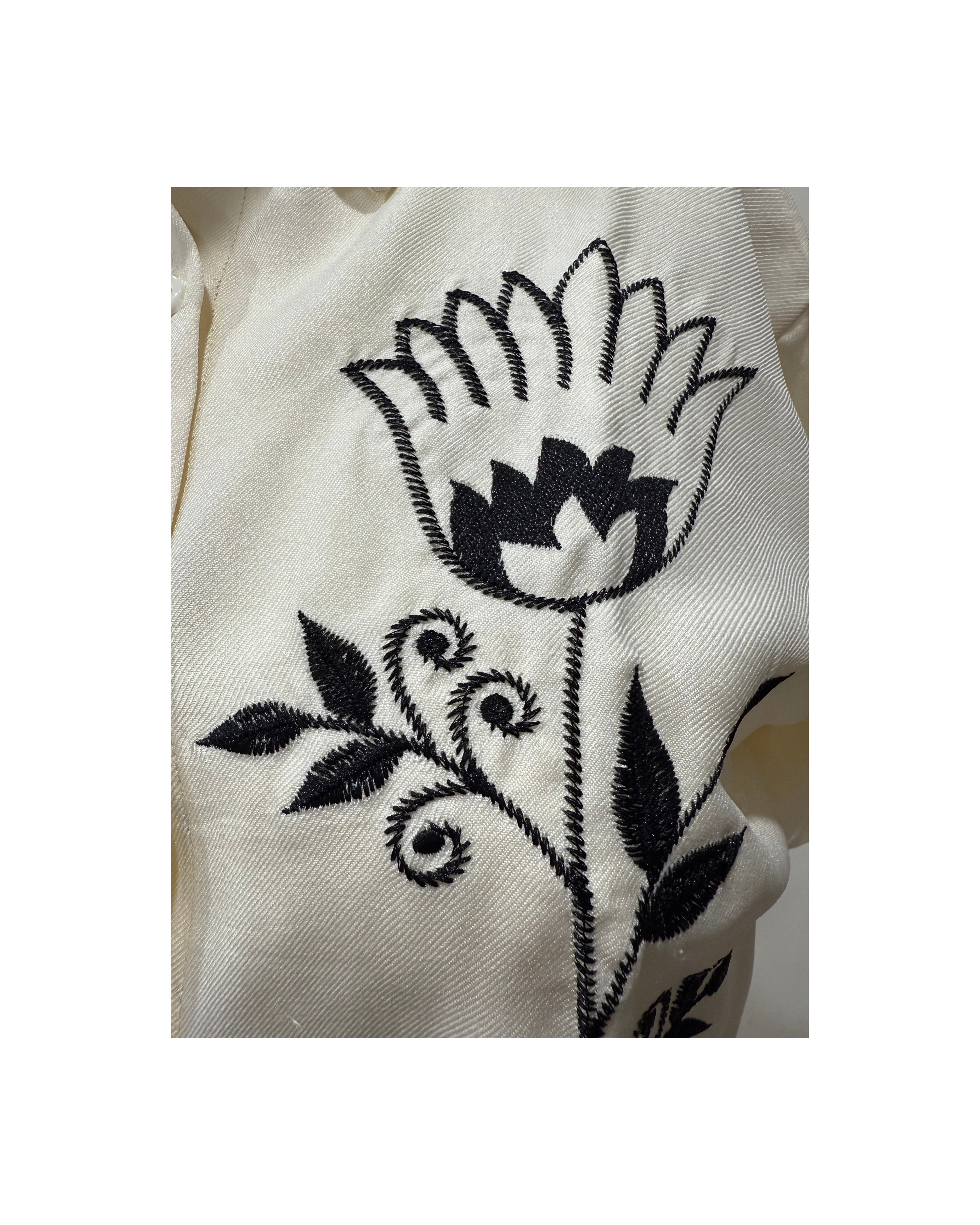 Flower Embroidery Designs Shirt for Women in Cream Colour