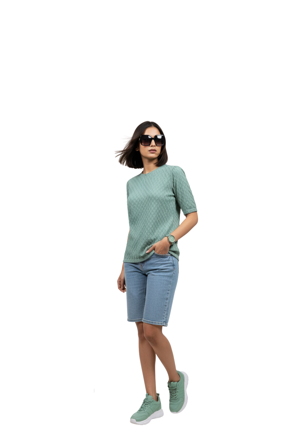 Textured Knit Top for Women in Green | Stylish Casual Wear | Hava Fashions