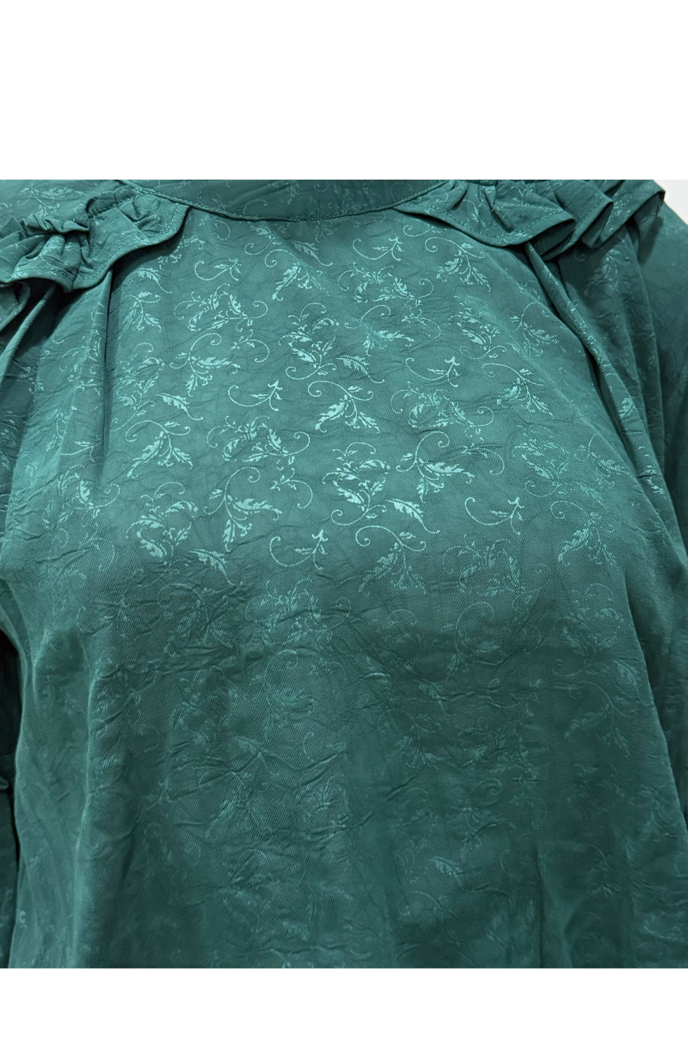 Ruffle Full Sleeve Tops for Women in Dark Green