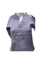 White Cotton Embroidered Purple Shirt for Women