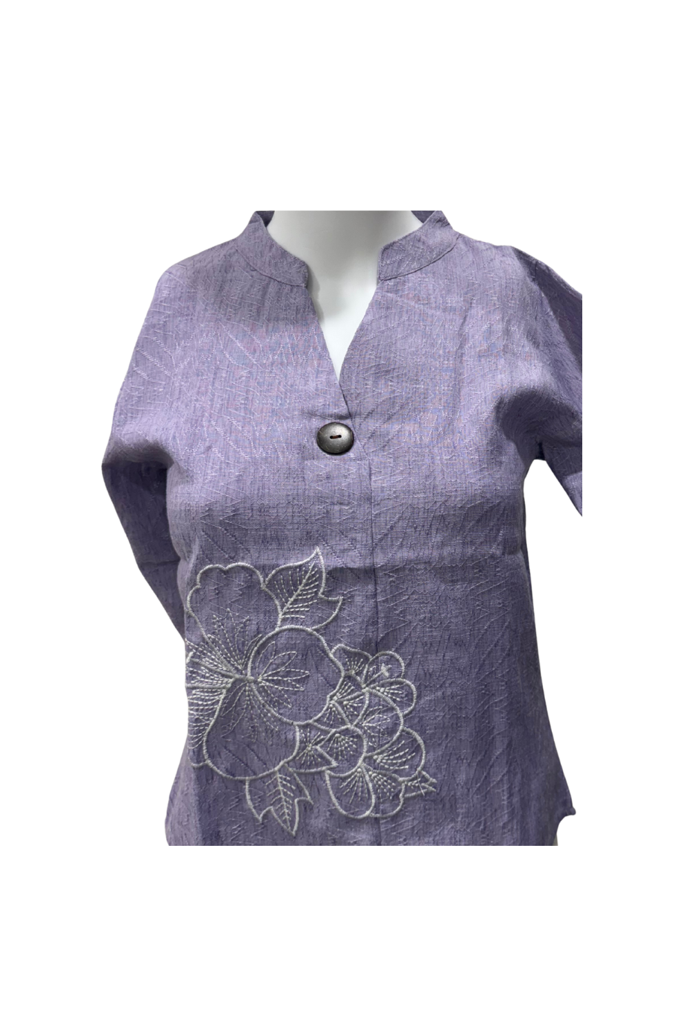 White Cotton Embroidered Purple Shirt for Women