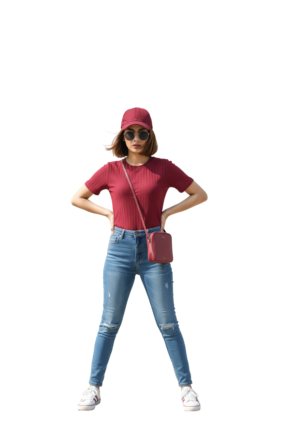 Plain Casual Textured Ribbed T-Shirt for Women in Maroon