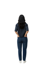 Flower Embroidery Designs Shirt for Women in Denim Blue