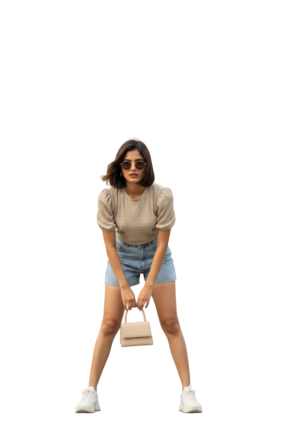 Textured Puff Sleeve Top for Women in Beige Colour