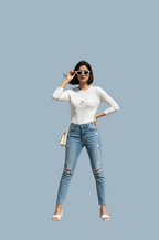 White Ribbed Texture T-Shirt for Women