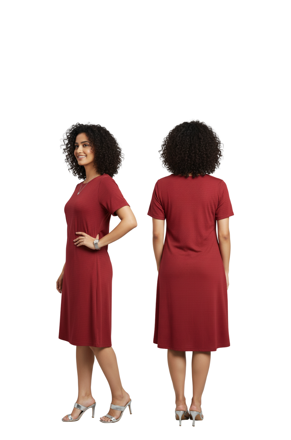 Red Waffle Knit Dress for Women