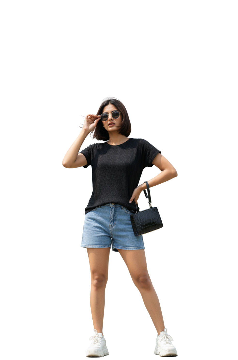 Half Sleev Women's Knit Tops in Black