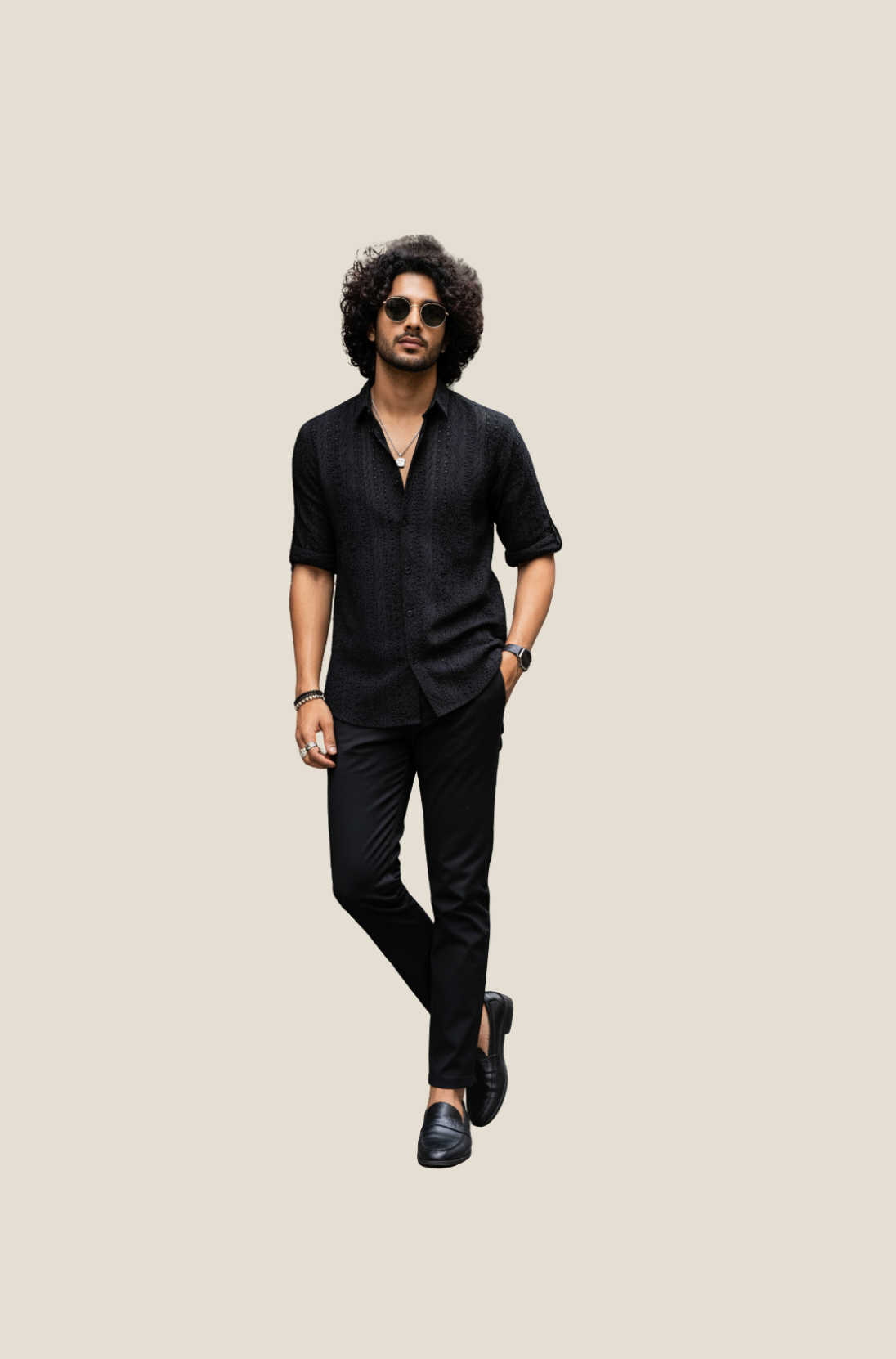 Crochet Shirt for Men in Black