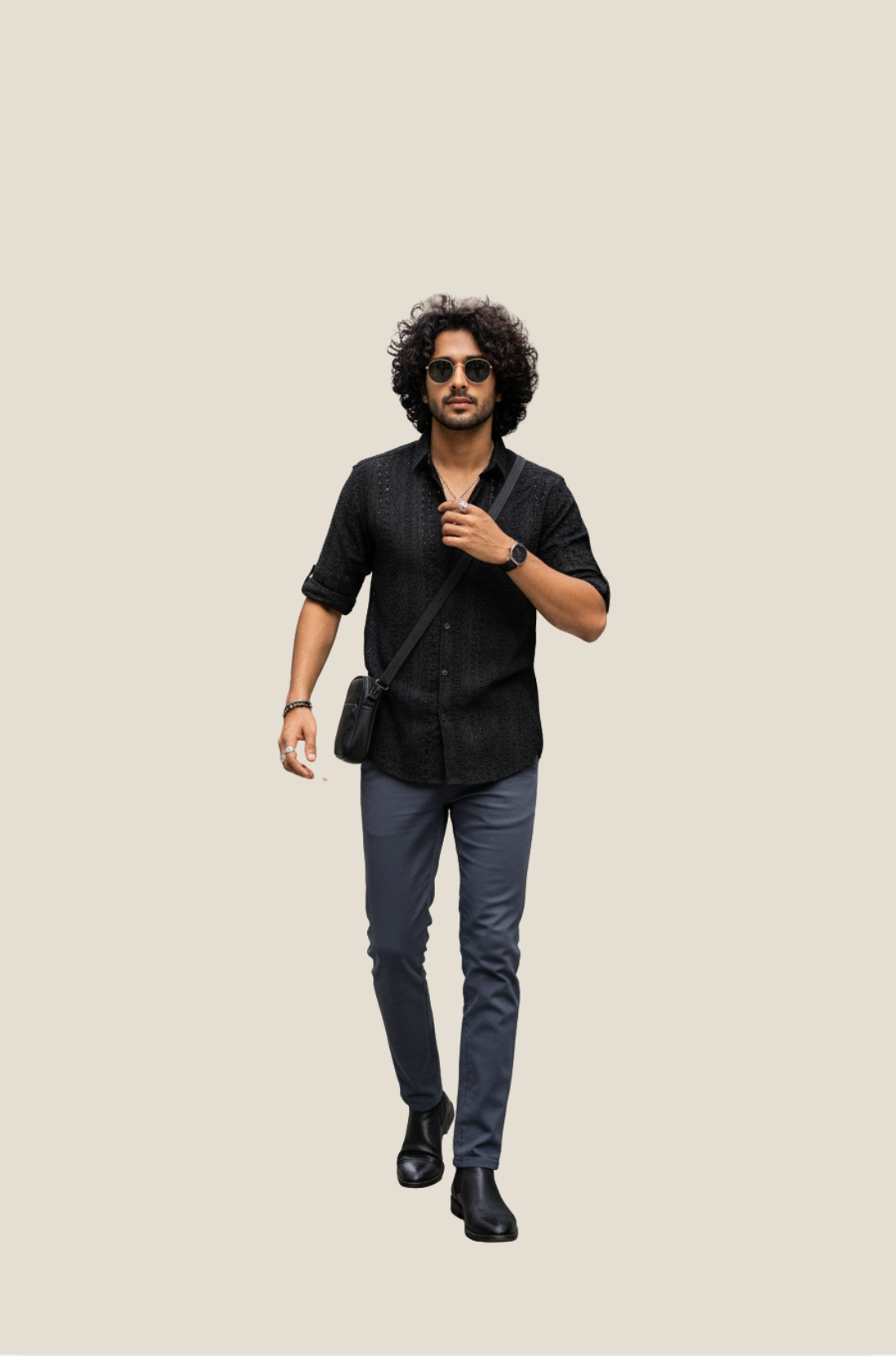 Crochet Shirt for Men in Black