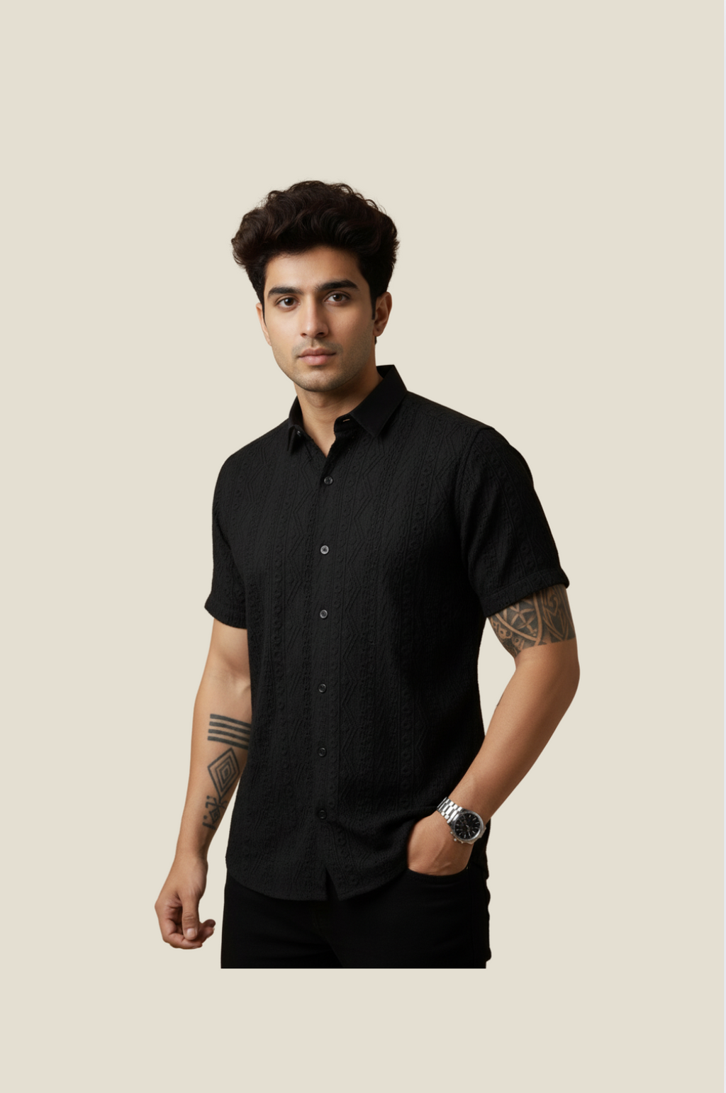 Crochet Shirt for Men in Black