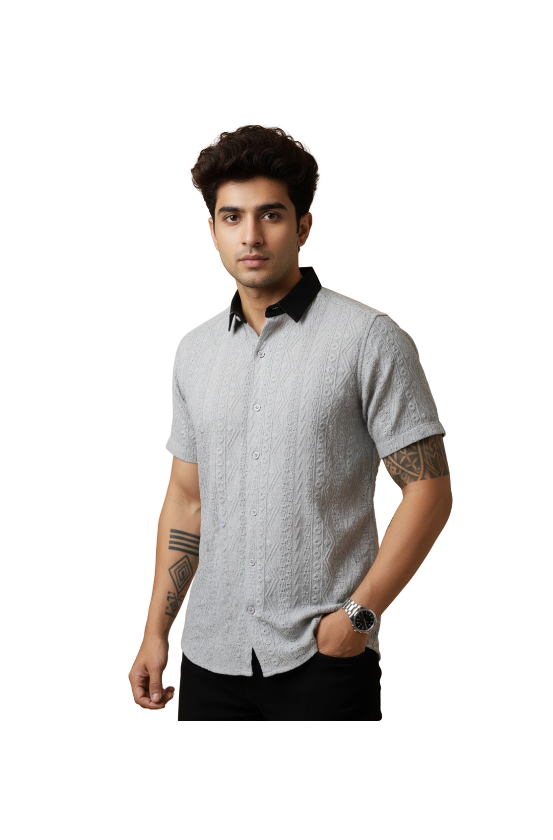 Grey Knitted Shirts for Men