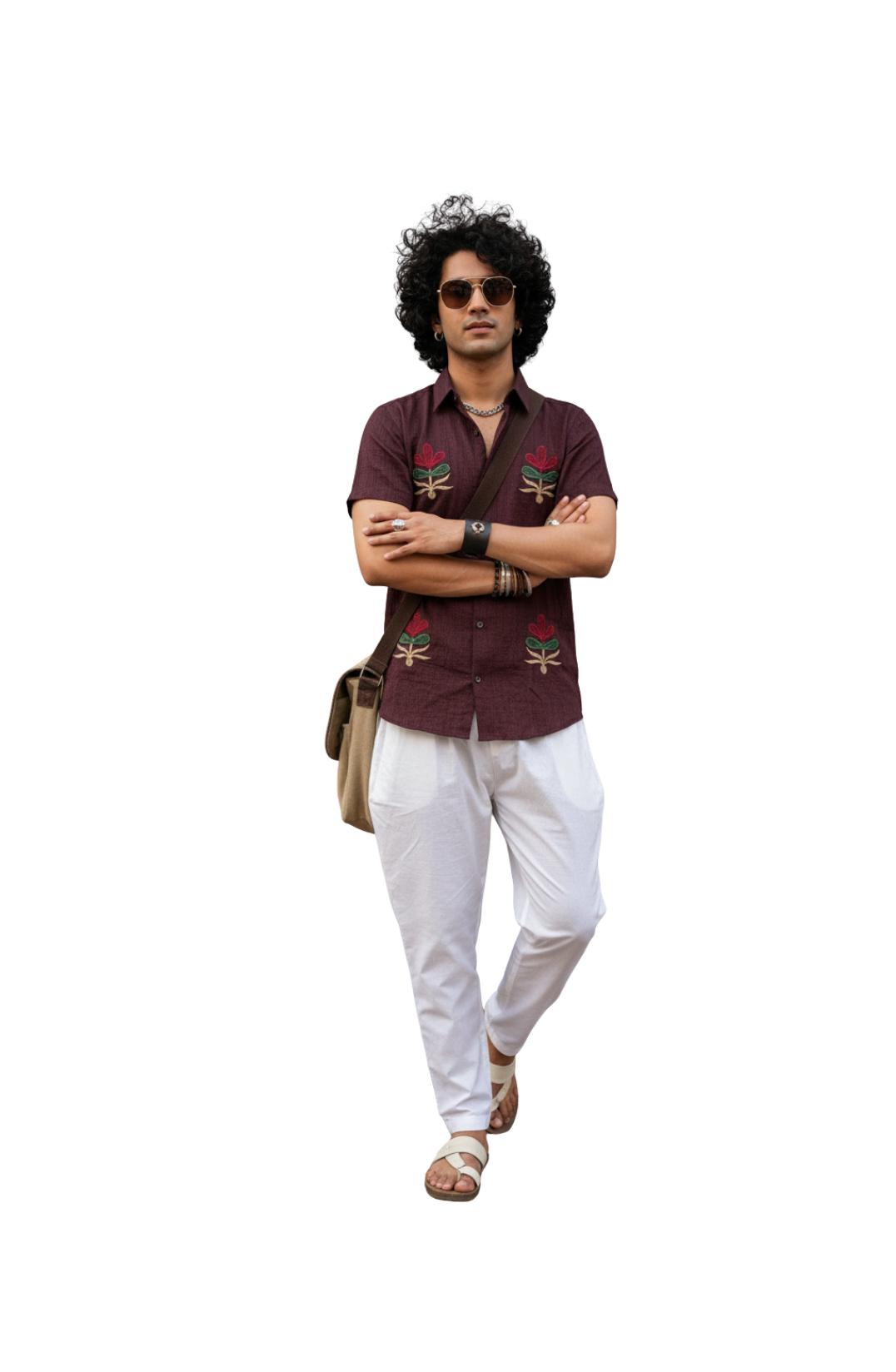 Burgundy Casual Half Sleeve Shirts for Men