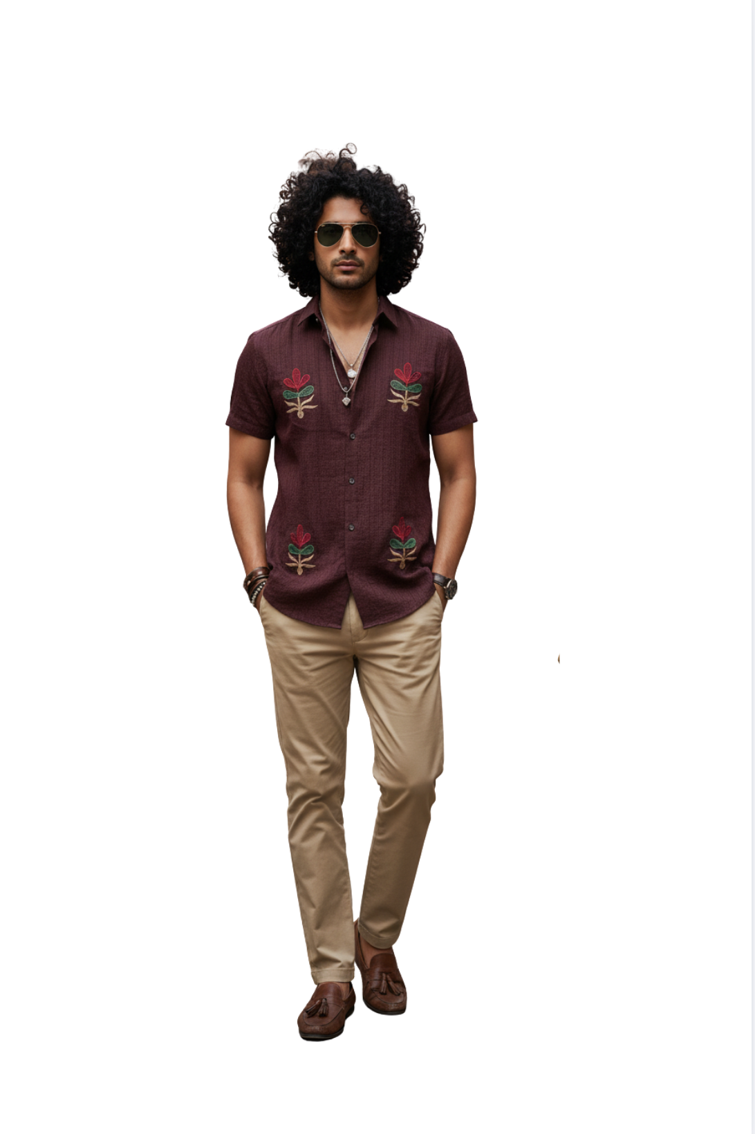 Burgundy Casual Half Sleeve Shirts for Men